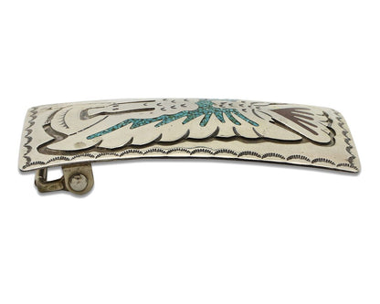 Navajo Belt Buckle 925 Silver Handmade Chip Inlay Artist Signed Begay C.80s