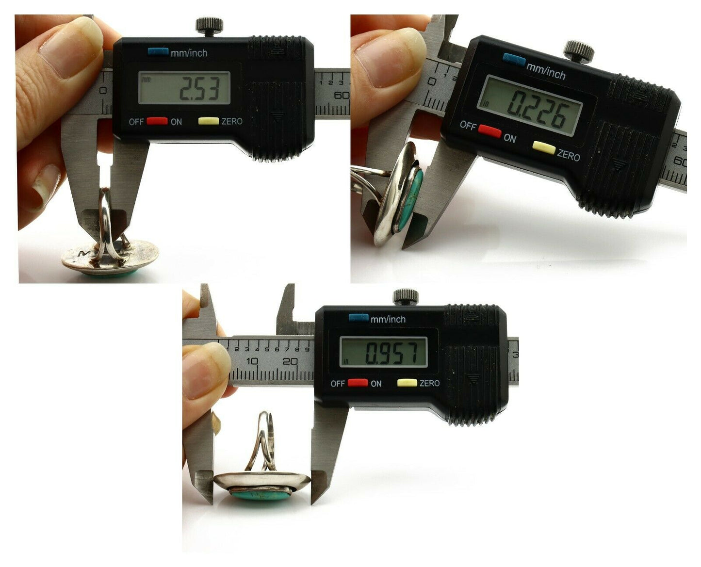 Navajo Shadow Box Ring .925 Silver Kingman Turquoise Signed M Montoya C80s