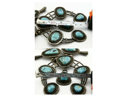 C.1950's Old Pawn Navajo Hand Stamped Bisbee Turquoise .925 Squash Necklace