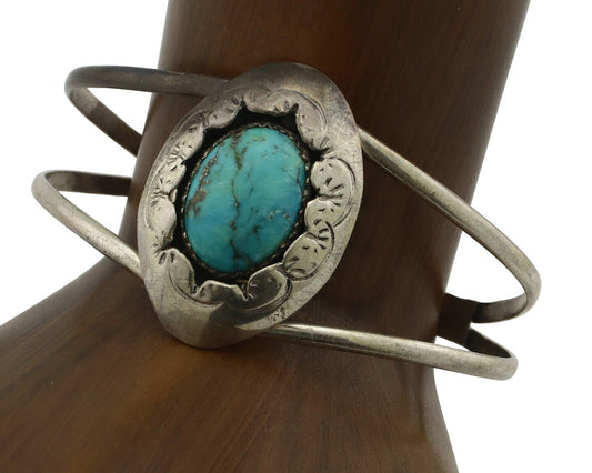 Navajo Cuff Bracelet 925 Silver Natural Turquoise Native American Artist C.80's