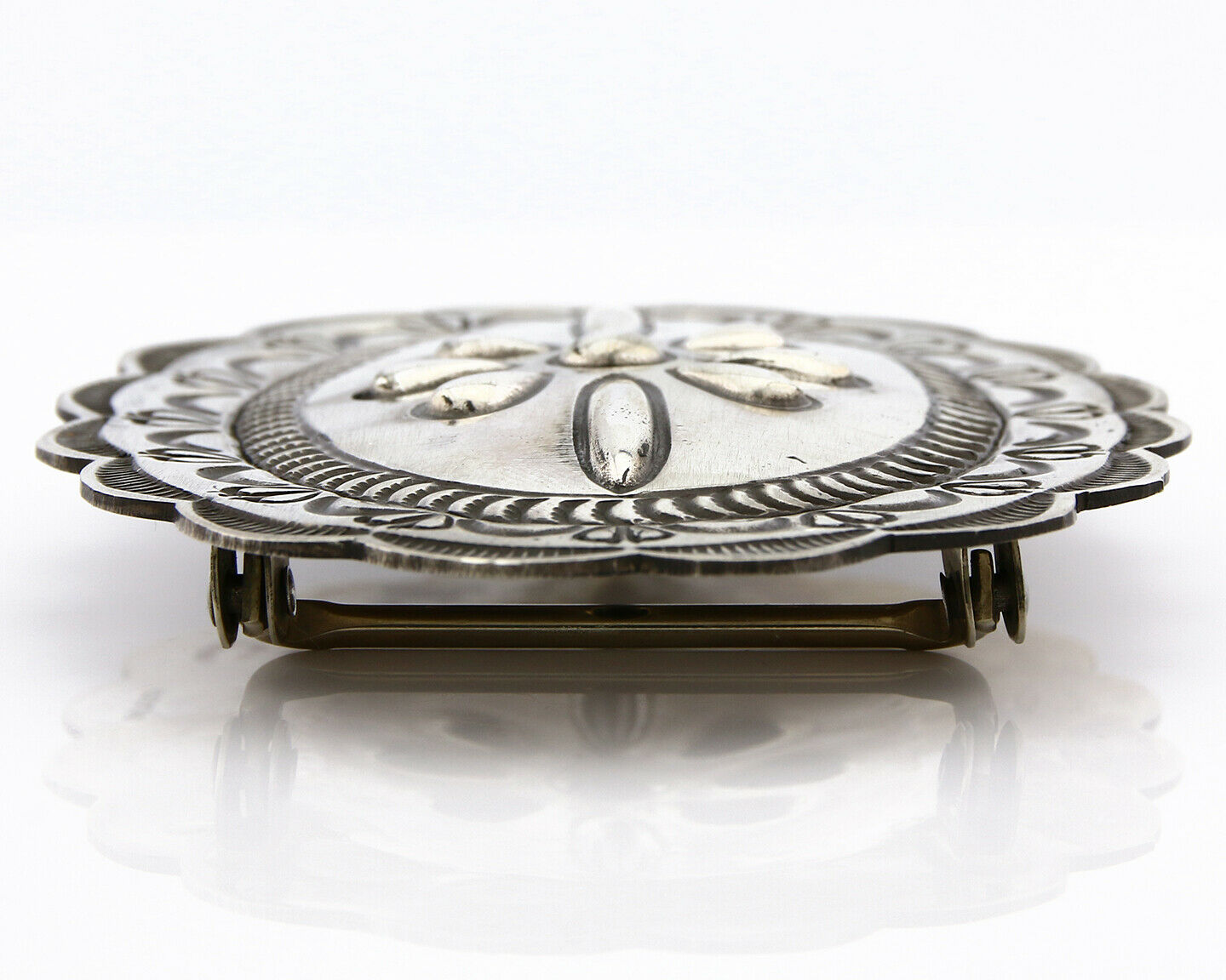 Navajo Belt Buckle .925 Silver Hand Stamped Artist Native American C.80's