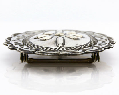 Navajo Belt Buckle .925 Silver Hand Stamped Artist Native American C.80's