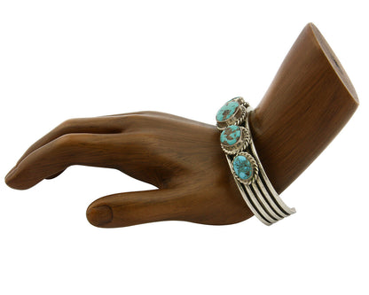 Navajo Bracelet .925 Silver Morenci Turquoise Cuff Artist Signed PC C.80's