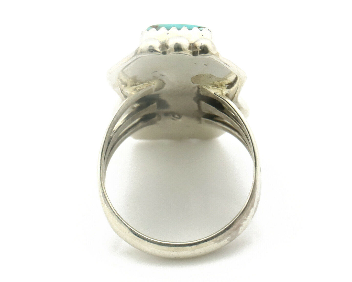 Navajo Ring .925 Silver Natural Aqua Turquoise Signed Apache C.80's