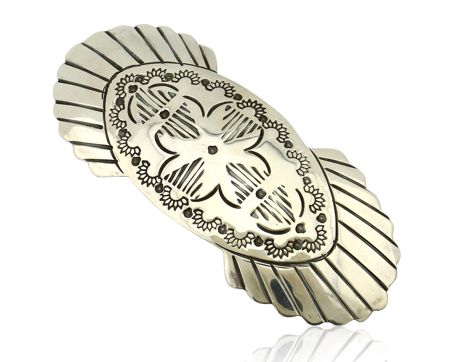 Navajo Hair Clip Barrette .925 Silver Hand Stamped Artist Signed C Montoya C80s