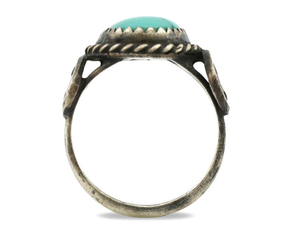 Navajo Ring .925 Silver Blue Turquoise Artist Signed FA C.1980's
