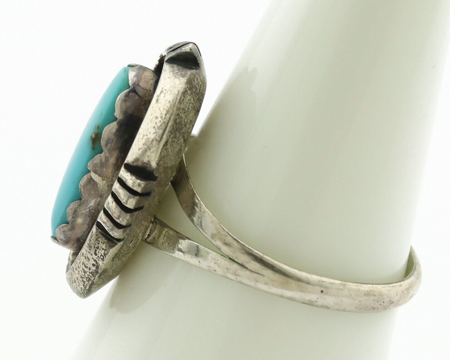 Navajo Ring .925 Silver Sleeping Beauty Turquoise Native Artist C.1980's