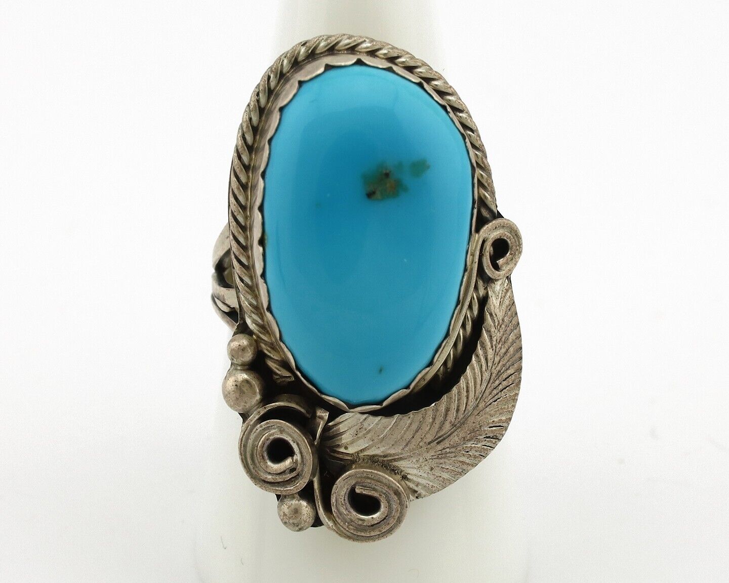 Navajo Ring 925 Silver Sleeping Beauty Turquoise Signed Justin Morris C.80's