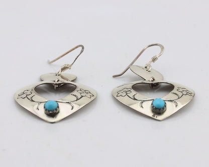 Navajo Dangle Heart Earrings Handmade 925 Silver Blue Turquoise Native Artist 80