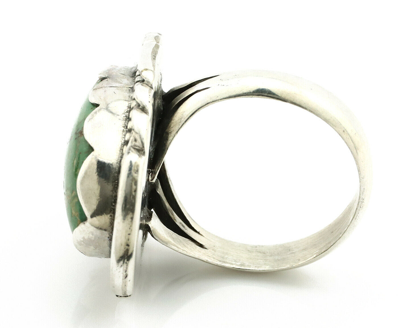 Navajo Ring .925 Silver Natural Uncolored Green Turquoise Signed Apache C.80's