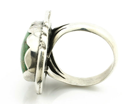 Navajo Ring .925 Silver Natural Uncolored Green Turquoise Signed Apache C.80's