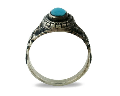 Navajo Ring .925 Silver Natural Blue Turquoise Native American Artist C.80's