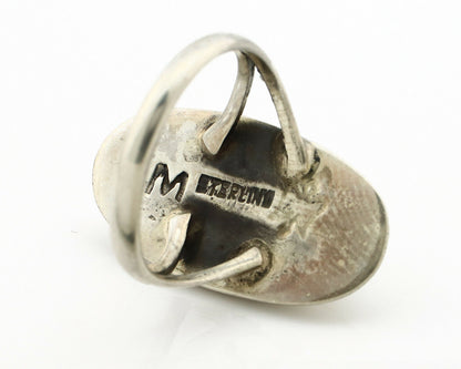 Navajo Shadow Box Ring .925 Silver Kingman Turquoise Signed M Montoya C80s