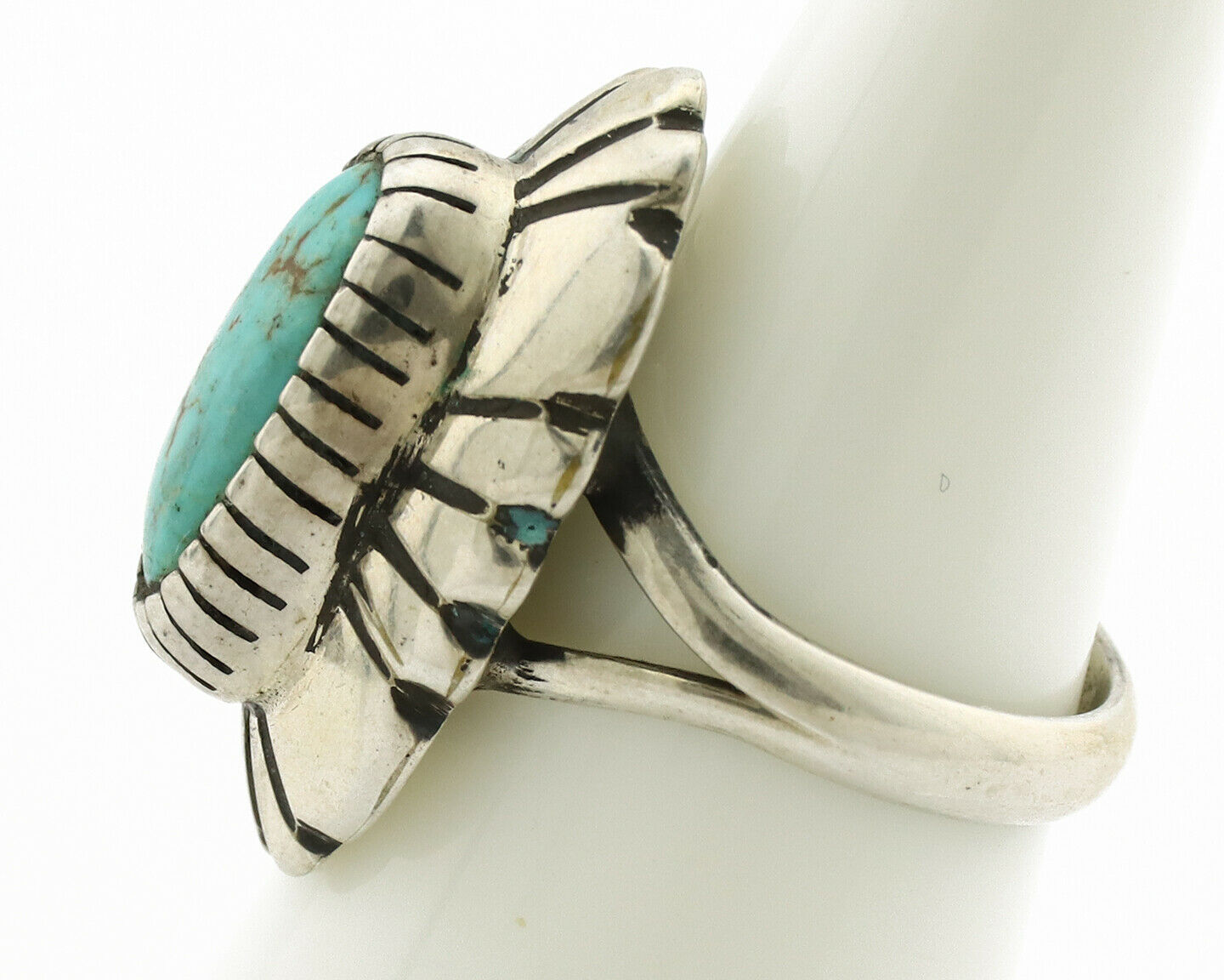 Navajo Ring .925 Silver Natural Mined Turquoise Artist Signed M Montoya C.80's