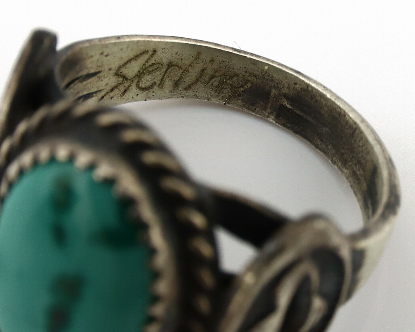 Navajo Ring .925 Silver Blue Turquoise Artist Signed FA C.1980's