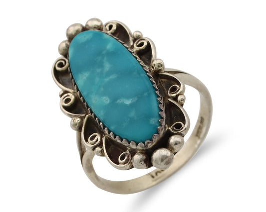Navajo Ring 925 Silver Blue Gem Turquoise Artist Signed TALHAT C.80's