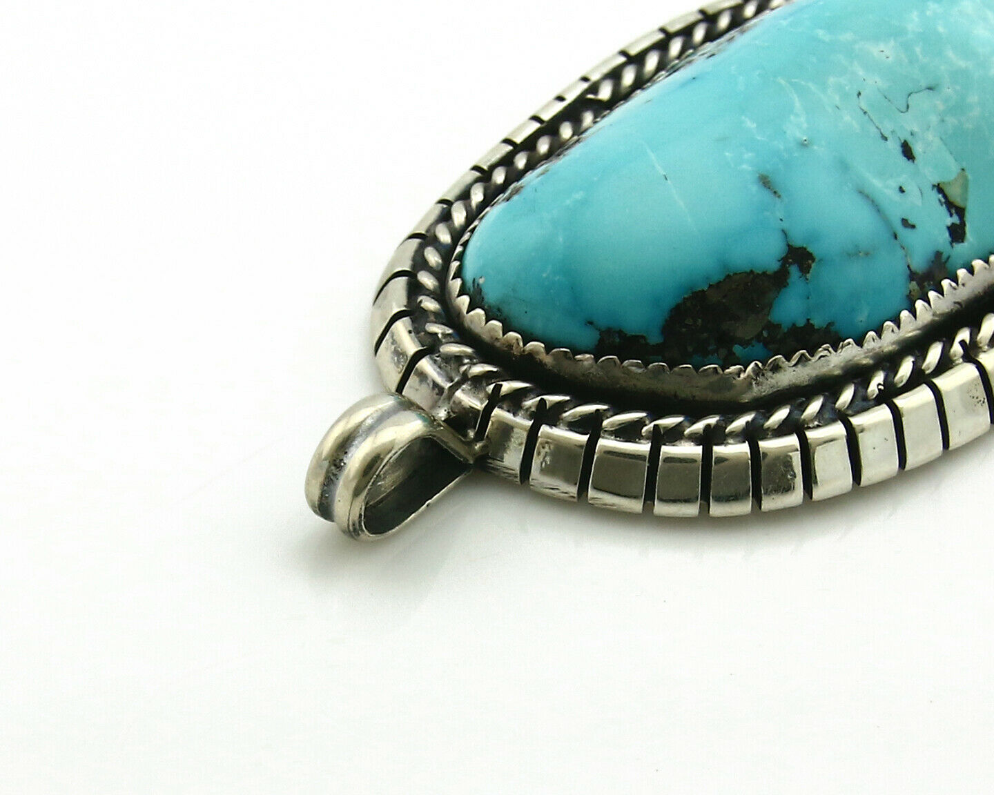 Navajo Pendant .925 Silver Kingman Turquoise Signed Artist Tom Willeto C.80's