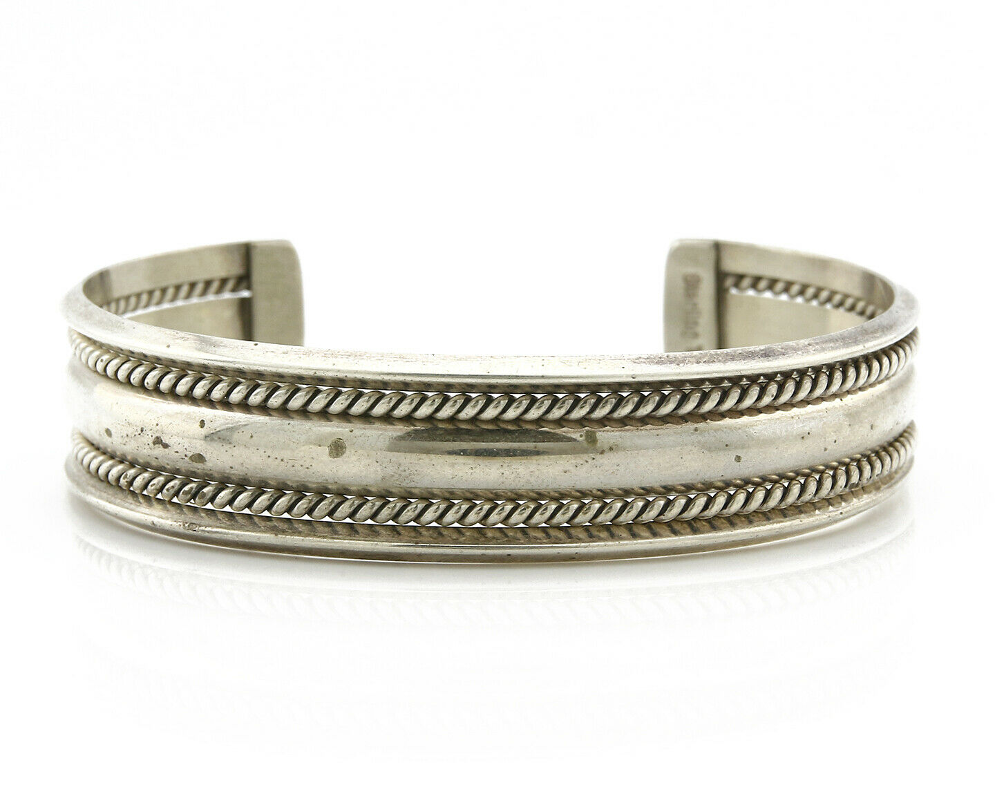 Navajo Bracelet .925 Silver Handmade Hand Stamped Signed Artist TAHE Circa 1980s