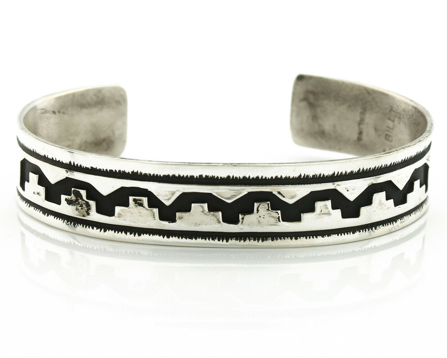 Navajo Bracelet .925 Silver Handmade Overlay Style Signed Tommy Billy Cuff C80s