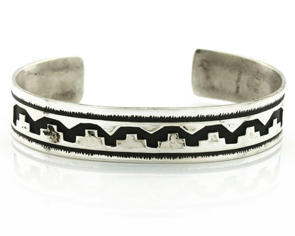 Navajo Bracelet .925 Silver Handmade Overlay Style Signed Tommy Billy Cuff C80s