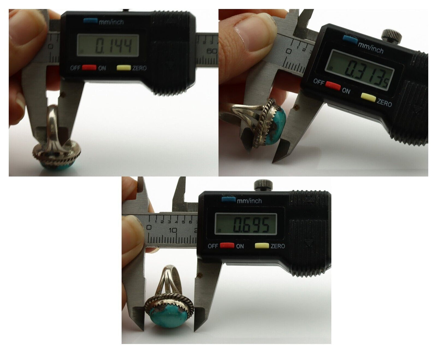 Navajo Ring .925 Silver Gober Turquoise Native American Artist C.1980's