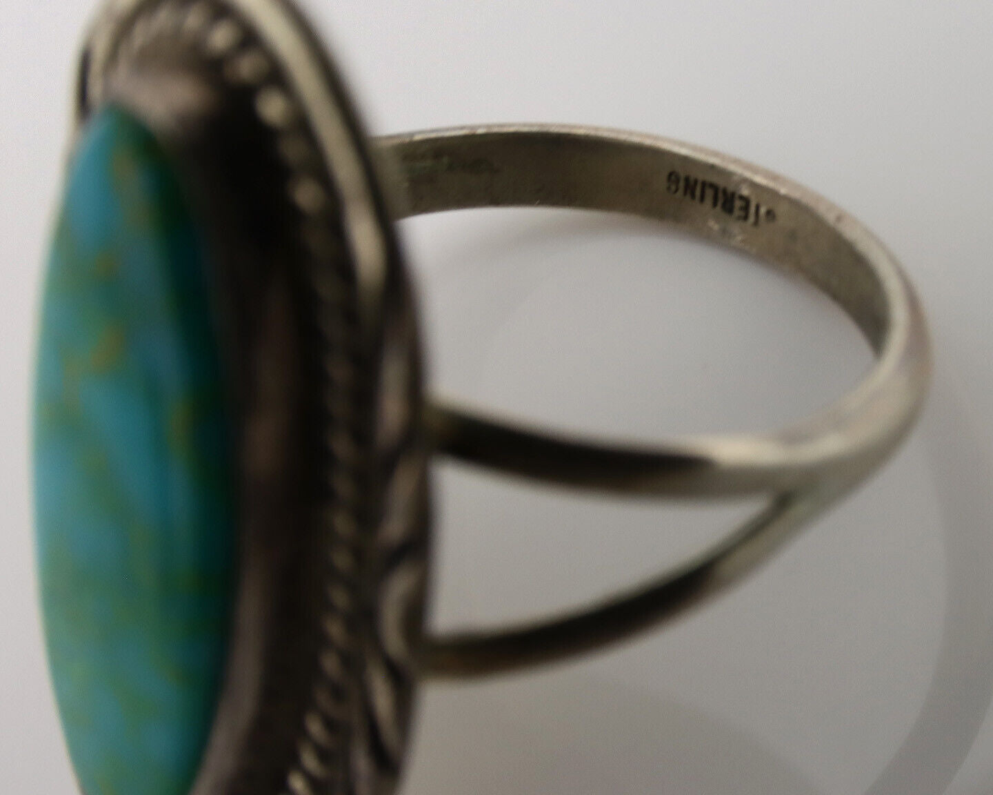 Navajo Ring .925 Silver Nevada Turquoise Native American Artist C.1980's