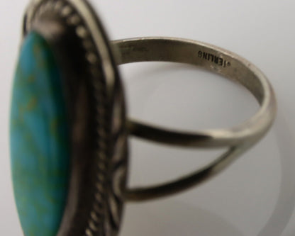 Navajo Ring .925 Silver Nevada Turquoise Native American Artist C.1980's