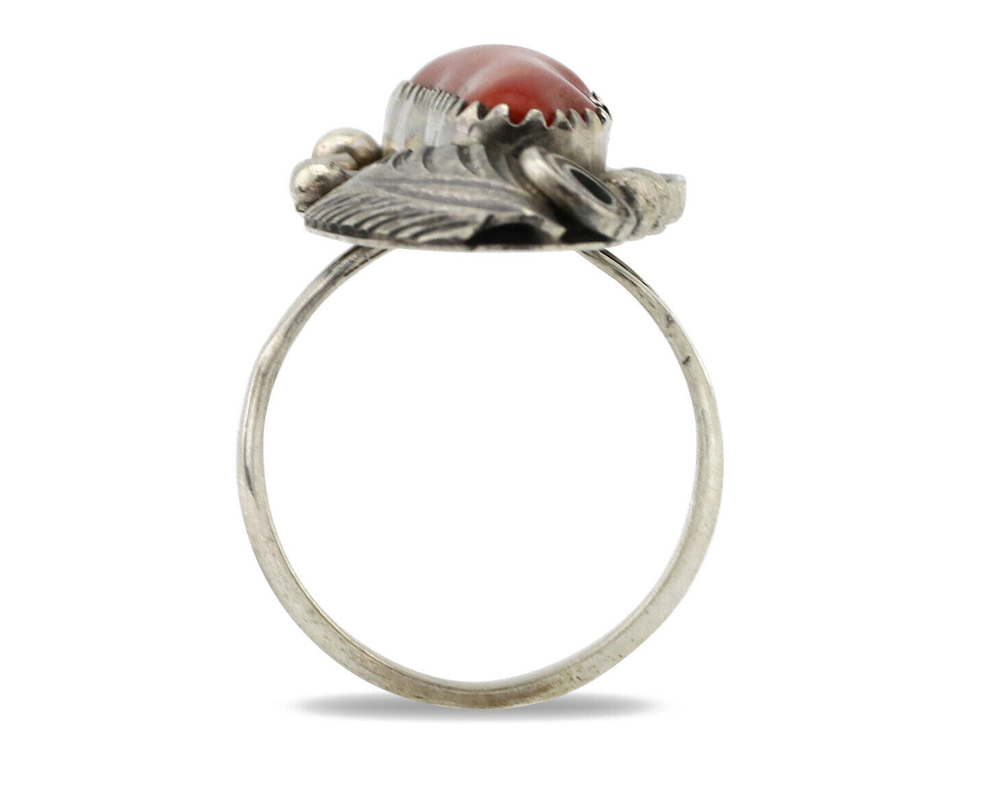 Navajo Ring 925 Silver Mediterranean Coral Artist Signed Justin Morris C.80's
