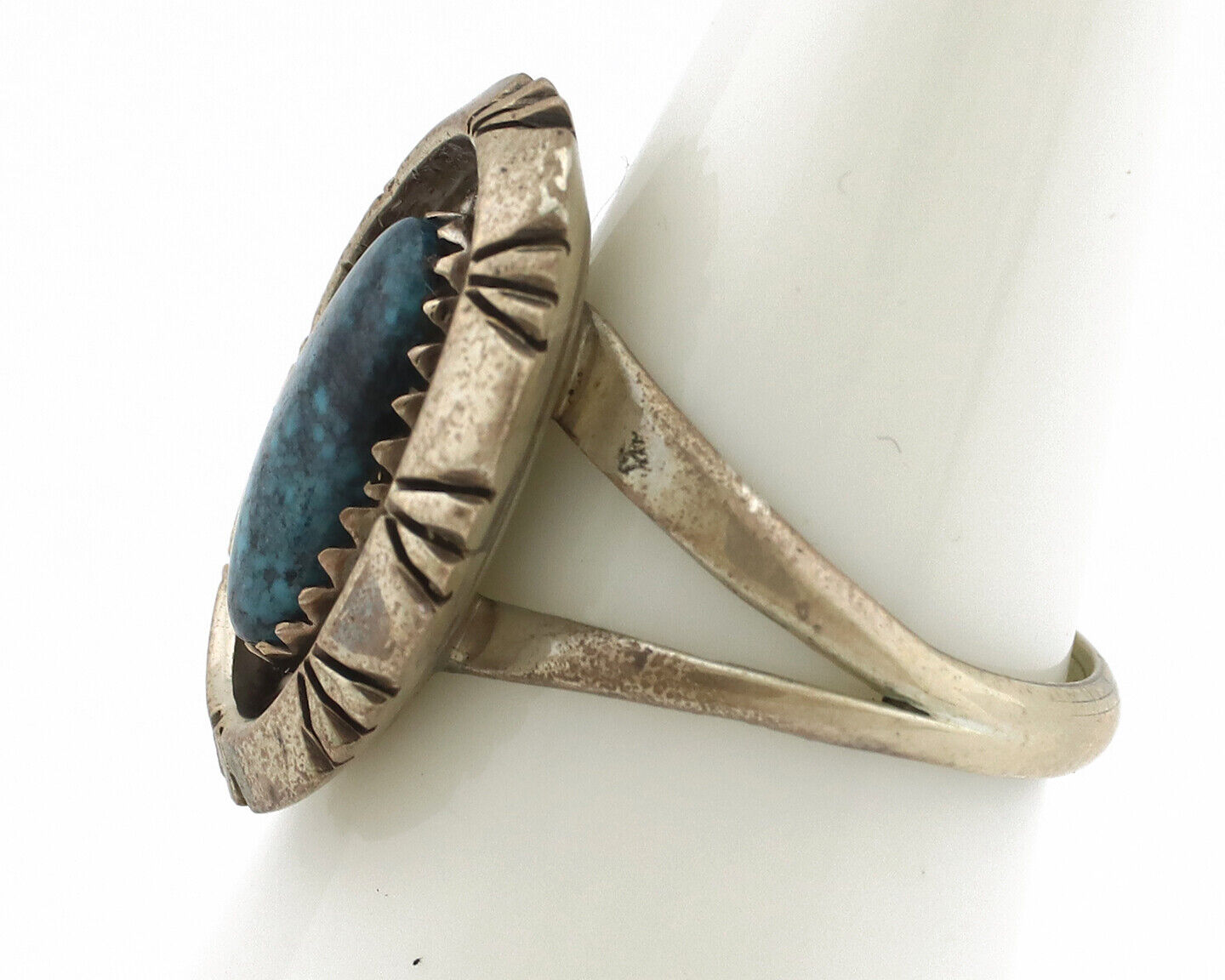 Navajo Ring 925 Silver Natural Black Spiderweb Turquoise Native Artist C.80's