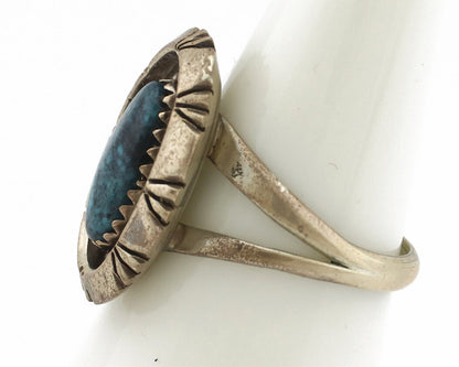 Navajo Ring 925 Silver Natural Black Spiderweb Turquoise Native Artist C.80's