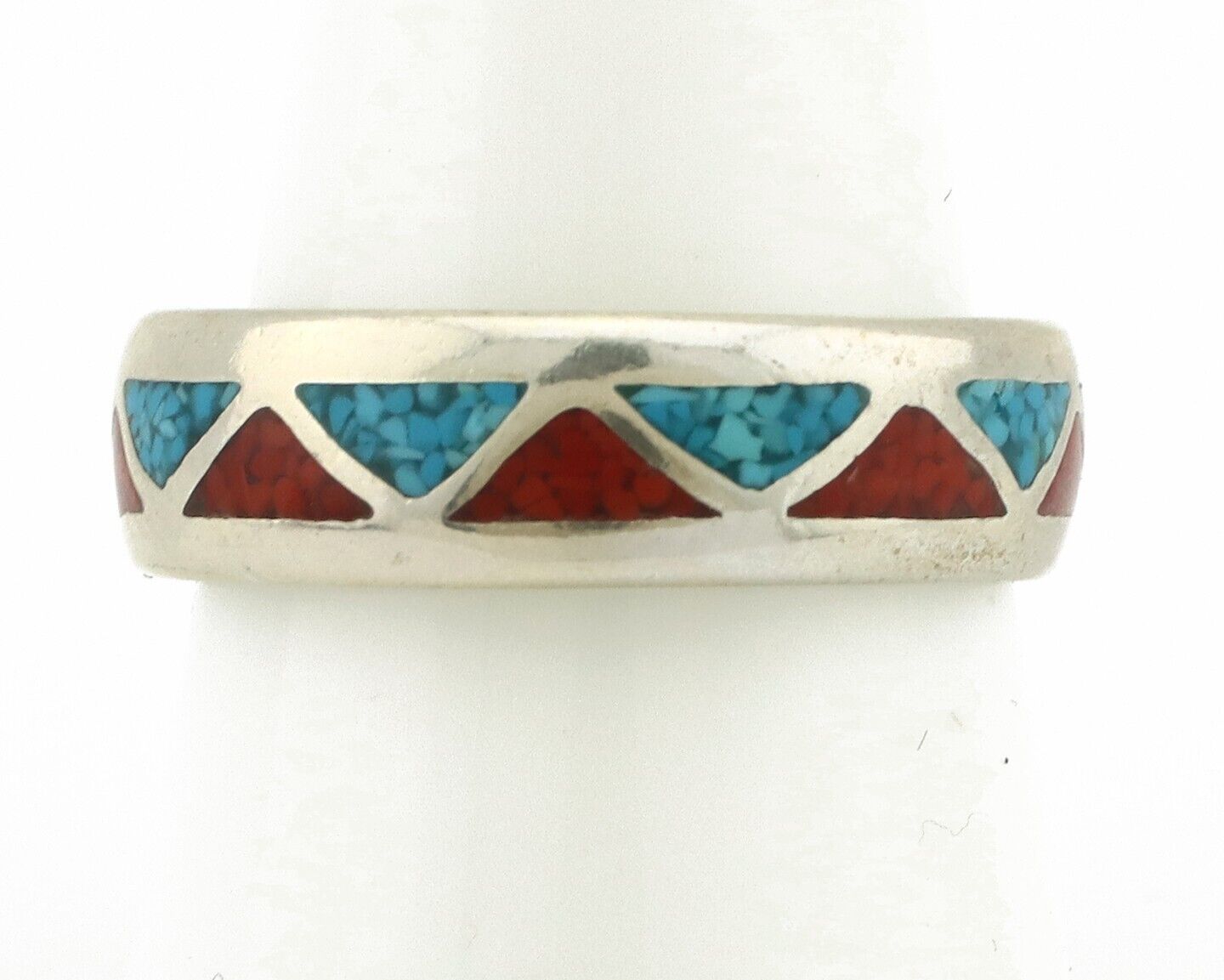 Navajo Ring 925 Silver Natural Turquoise & Coral Native American Artist C.80's