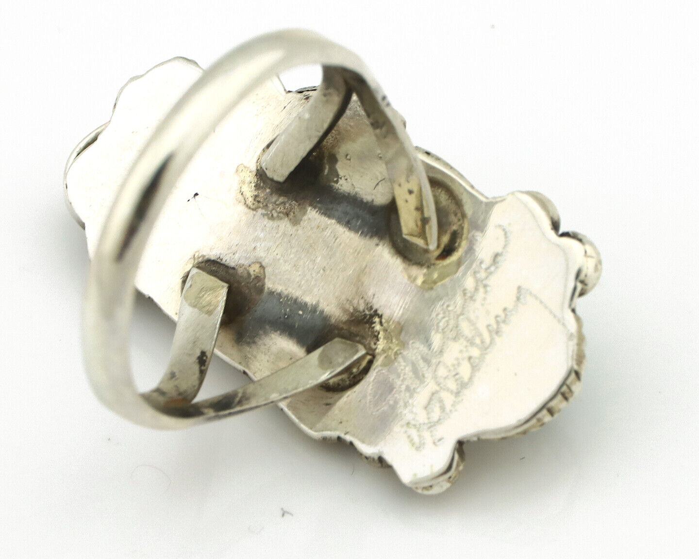 Navajo Ring 925 Silver Natural Green Malachite Signed Justin Morris C.80's