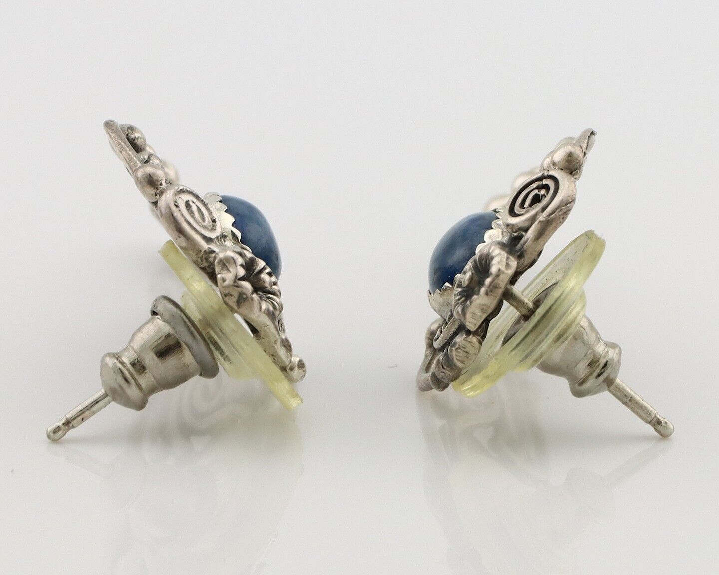 Navajo Earrings 925 Silver Natural Mined Denim Lapis Native American Artist C80s