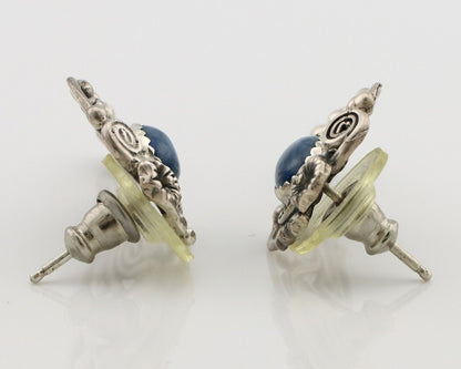 Navajo Earrings 925 Silver Natural Mined Denim Lapis Native American Artist C80s