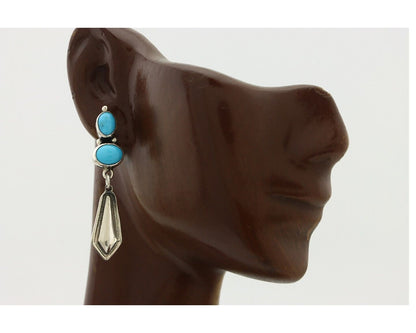 Navajo Earrings 925 Silver Natural Blue Turquoise Native American Earrings C80's
