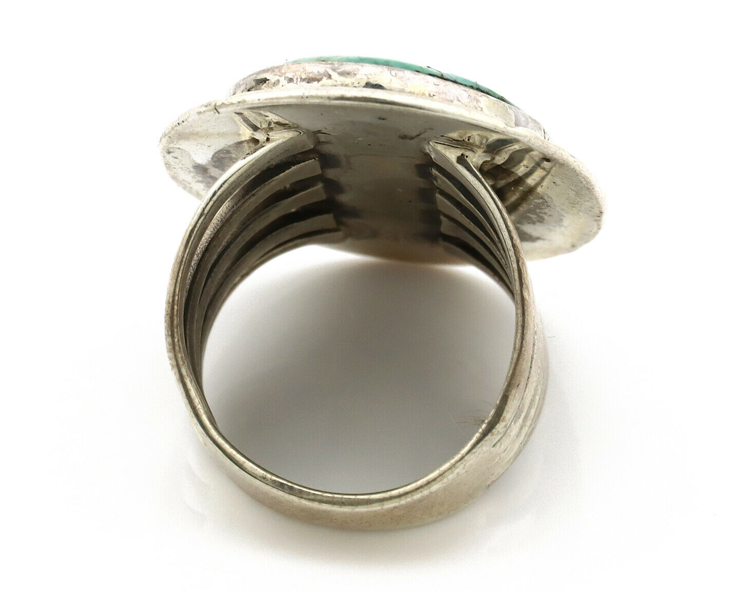 Navajo Shield Ring .925 Silver Kingman Turquoise Native American Artist C.80's