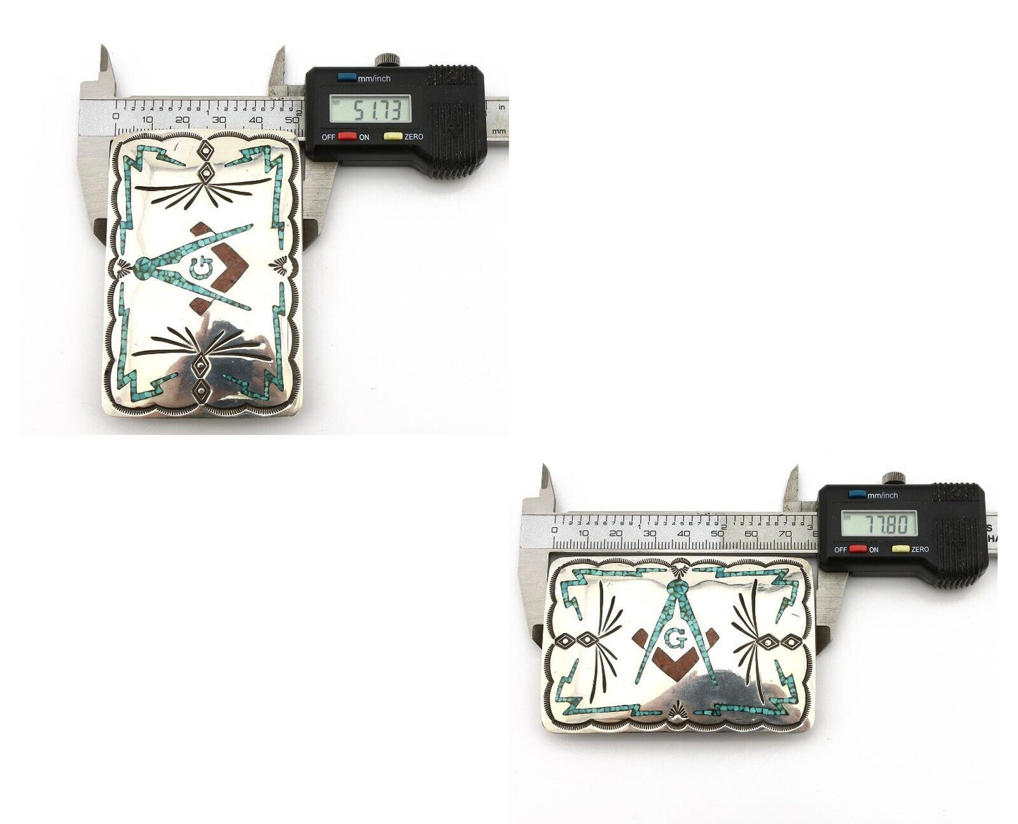 Navajo Belt Buckle .925 Silver Handmade Chip Inlay Artist Signed Bee Gay C.80's