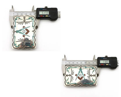 Navajo Belt Buckle .925 Silver Handmade Chip Inlay Artist Signed Bee Gay C.80's