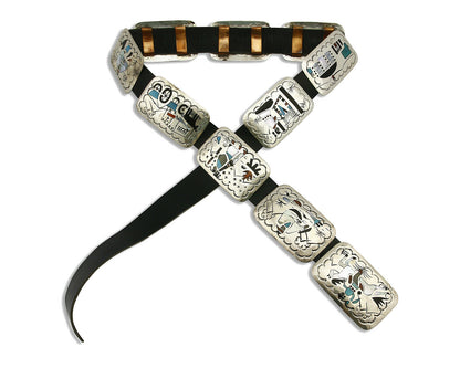Navajo Concho Belt .925 Silver Inlaid Signed Artist Benson Boyd C.80's