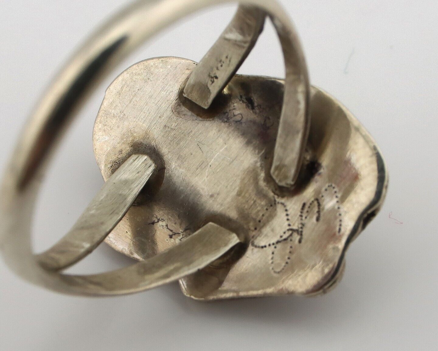 Navajo Ring .925 Silver Natural Pink Mussel Artist Signed Justin Morris C.80's