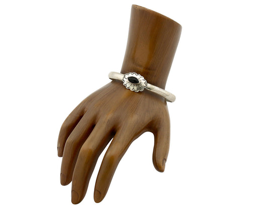 Navajo Bracelet .925 Silver Natural Black Onyx Artist Signed E C.1980's