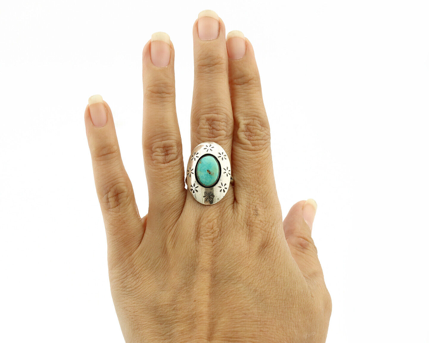 Navajo Ring .925 Silver Natural Blue Turquoise Native American Artist C.1980's