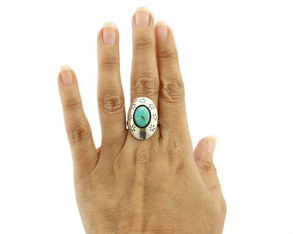 Navajo Ring .925 Silver Natural Blue Turquoise Native American Artist C.1980's