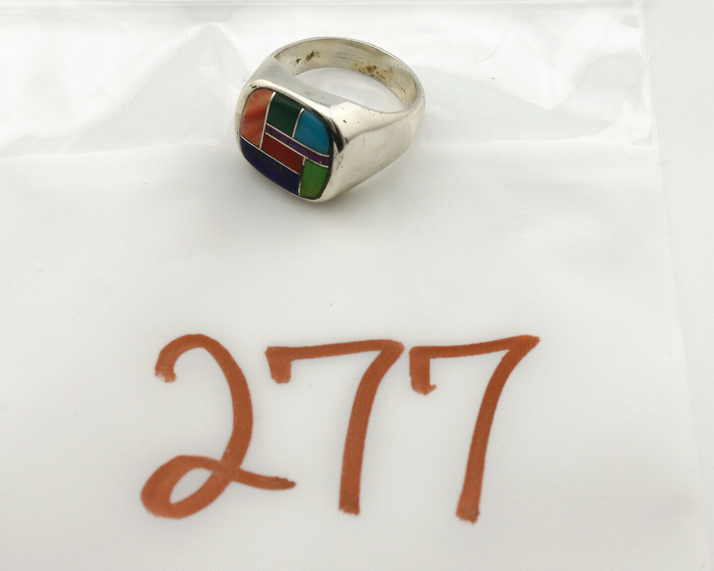 Navajo Inlaid Ring .925 Silver Gemstone Artist Native American C.1980's