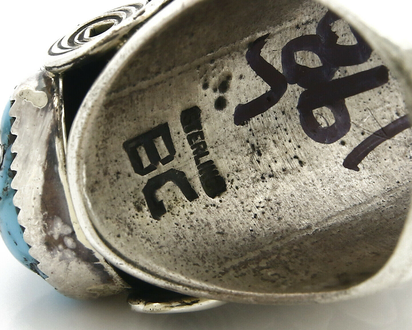 Zuni Ring .925 SOLID Silver Sleeping Beauty Turquoise Signed BC C.1980's