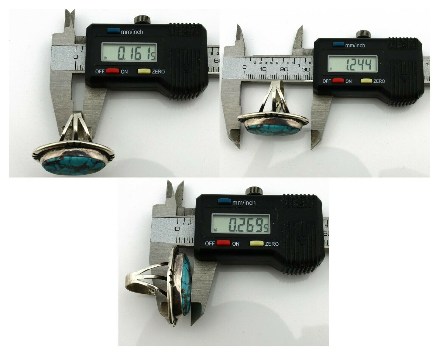 Navajo Ring .925 Silver Blue Turquoise Native American Artist C.80's