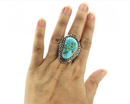 Navajo Ring 925 Silver Blue Gem Turquoise Artist Signed Billy Eagle C.80s