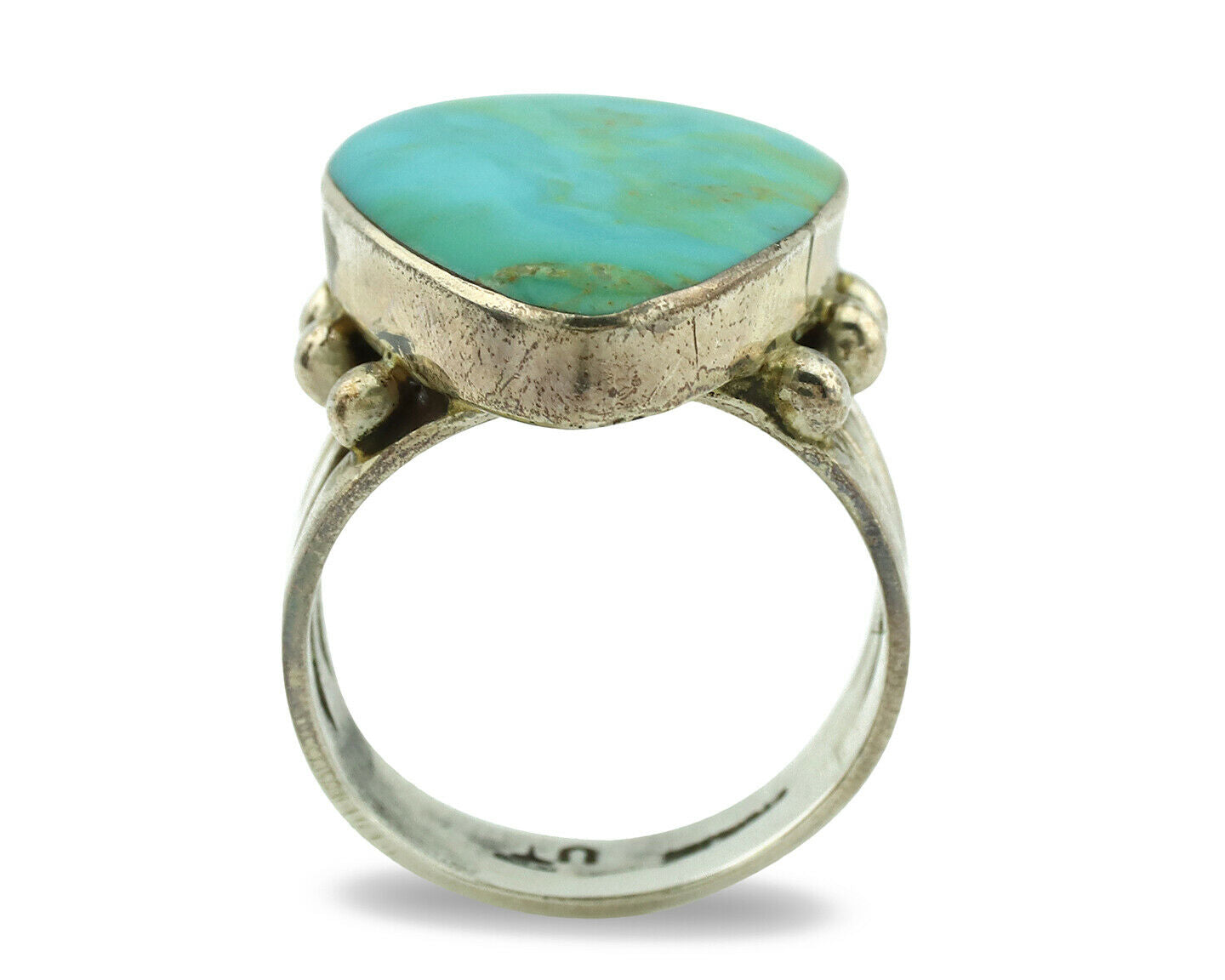 Navajo Ring .925 Silver Kingman Turquoise Artist Signed UT C.1980's