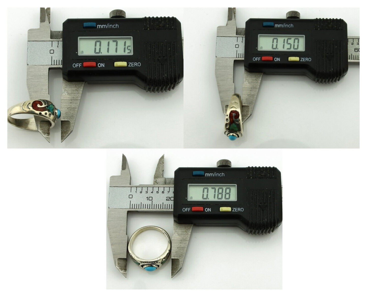 Navajo Handmade Ring 925 Silver Blue Turquoise & Coral Native American C.80's