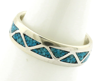 Navajo Chip Inlay Ring 925 Silver Sleeping Beauty Turquoise Artist Silver Cloud